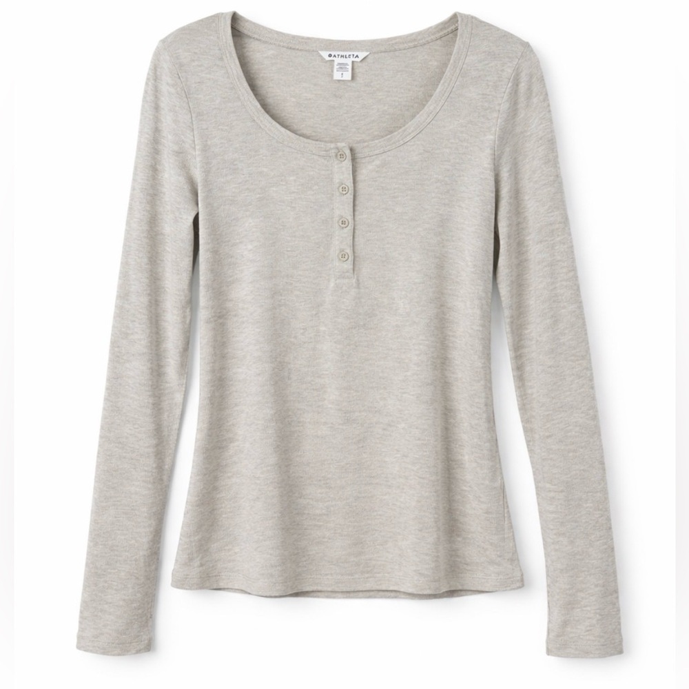 Athleta Light Heather Gray Long Sleeve Henley Tee